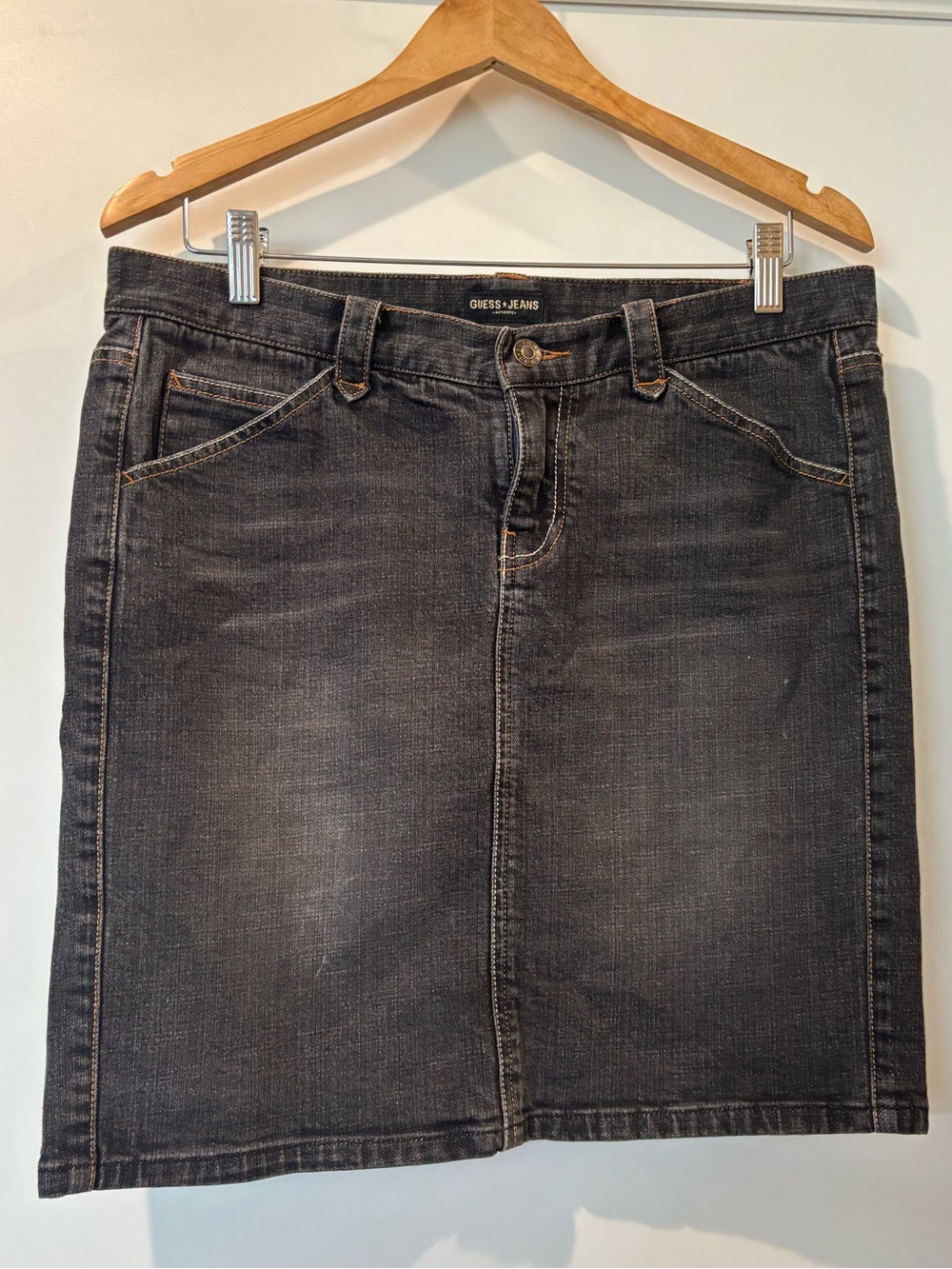 Guess faded black denim mini skirt size 30 waist new without tags!